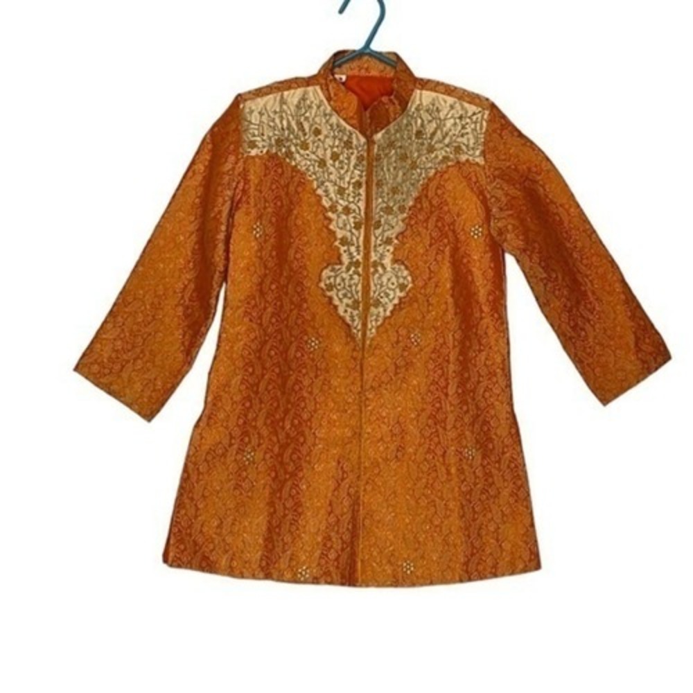 Child's Bright Embellished Handmade Kimono Jacket Orange Cream Girl's Size 3‎